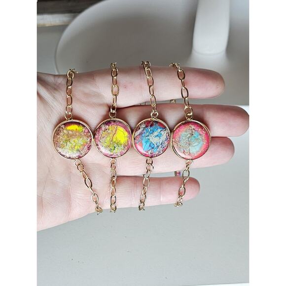 Vibrant Ocean Jasper Bracelet 14k Gold-Filled Adjustable Link Chain Choose Color - Picture 1 of 6